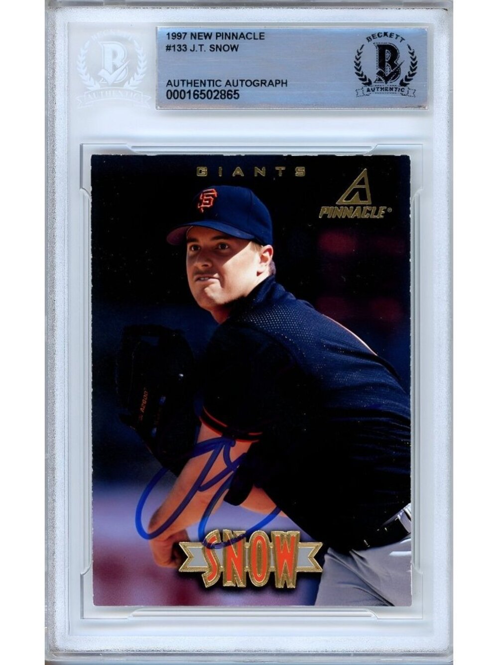 JT Snow Signed 1997 New Pinnacle #133 SF Giants Beckett BAS Slabbed Auto MLB